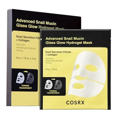 COSRX Advanced Snail Mucin Glass Glow Hydrogel Maske Collagen Gesichtsmaske für tiefenwirksame Feuchtigkeit und strahlenden Teint, geeignet für alle Hauttypen, Korean Skincare 3 Stück