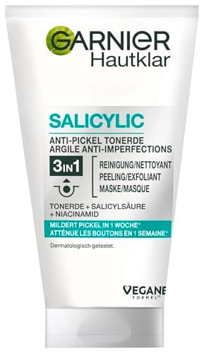 Garnier Hautklar 3 in 1 Gesichtsreinigung für unreine Haut, Reinigung, Peeling und Maske, Mit Salizylsäure und Tonerde, 1 x 150 ml