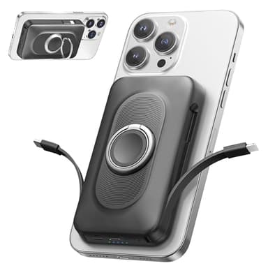 Powerbank für Magsafe 20000mAh 22.5W Magnetische Power Bank 4-in-1 Schnellladen mit Type-C/IOS Kabeln, Wireless Tragbares Laden mit Ringhalterung für iPhone 17/16/15/14/13/12 Pro/Pro Max/Plus