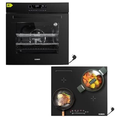 KB ELEMENTS Herdset | Backofen mit kratzfestem Induktionskochfeld | 60cm Einbaubackofen | 59cm Kochfeld | Air Fry | AQUA CLEAN