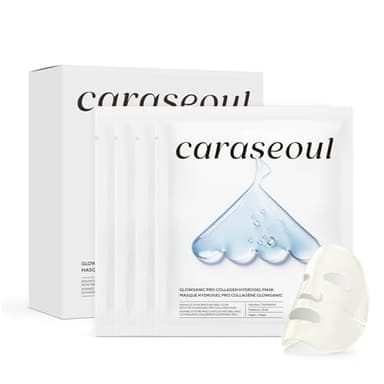 caraseoul Glowganic Pro Collagen Hydrogel-Maske mit Niacinamid & Adenosin, Strahlender Teint, Porenverfeinernd, Feuchtigkeitsspendend, Vegan, Gesichtsmaske, Koreanische Hautpflege [1,19oz (34 g) x 4]