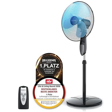 Brandson - Standventilator mit Fernbedienung Standlüfter - Ventilator höhenverstellbarer Standfuß - Neigungswinkel verstellbar - 50W - 3 verschiedene Geschwindigkeitsstufen - Oszillationsfunktion 80°
