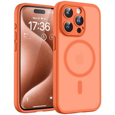 TOCOL für iPhone 15 Pro Max Hülle für MagSafe, Vollständiger Kameraschutz, Eingebauter Magnetring, Stoßfest Kratzfest Transluzente Matt Handyhülle für iPhone 15 Pro Max Case 6,7 Zoll, Orange