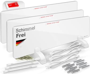 KESSER® Schimmel - Infrarotheizung – Schimmelentferner Wandheizer 50W Wand & Bad Wandheizung Schimmelfrei ohne Chemie Alternative zu Anti Schimmelspray und Farbe - energiesparend - Weiß, 3er Set