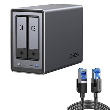 UGREEN NASync DXP2800 2-Bay NAS Server mit Cat 8 LAN Kabel, Intel N100 Quad-Core, 8GB DDR5, 2,5GbE LAN, 2×M.2 NVMe-Steckplätze, 4K HDMI, (Diskless)