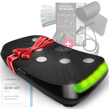 Sportstech 4D Vibrationsplatte für Zuhause, VP400 und sVibe, Deutsche Qualitätsmarke, Smart LED, Trainingsbänder und Ropes (VP400 Bundle)