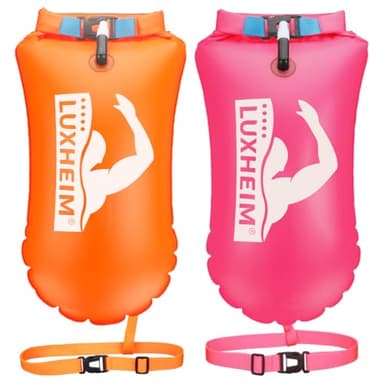 LUXHEIM 2 Pack Schwimmen Boje Schleppschwimmer für Open Water Schwimmen gut sichtbar Schwimmer Dry Bag wasserdicht aufblasbare PVC Schleppschwimmer für Triathlons