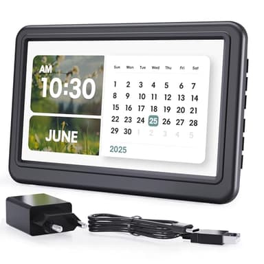 ROCAM Wecker Digital, 7" Digitaler Kalender Große Display, Digital Uhr für Senioren mit Datum & Wochentag, 20 Alarmen & Erinnerung, Schwebender Navigation, Auto-DST, 12 Themen, 10 Dimmbar, 6 Sprachen