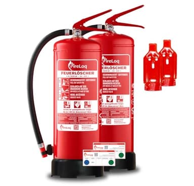FireLoq 6kg Pulver Feuerlöscher für Brandklasse ABC mit 34A 233B C ergibt 10 LE Dauerdruck inkl. Prüfnachweis,Wandhalter und Manometer