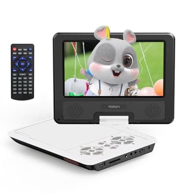 Yoton 9,5" Tragbarer DVD-Player für Kinder im Auto mit 7,5" HD-Schwenk Bildschirm, Stereo-Lautsprechern, 6 Stunden Akkulaufzeit, Sync-TV/USB/SD-Karten-Unterstützung, Weiß [Kein Blu-ray Support]