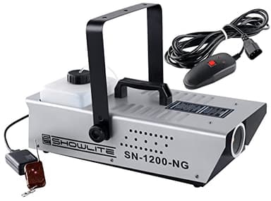 Showlite SN-1200 Nebelmaschine (1200 Watt, 350m³ Nebelausstoß/min, 7 Min. Aufwärmzeit, inkl. Kabel- und Funkfernbedienung)