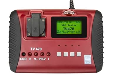 Testboy TV 470 VDE-Tester DIN 0701/0702/EN 62353, Gerätetester (Gut-/Schlecht-Aussage, Hilfebildschirm zu jeder Messung, Barcodeleser, Protokollsoftware, DAkkS-Kalibrierzertifikat), Rot/Schwarz