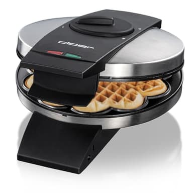 Cloer 1639SR Waffeleisen, Herzwaffel 15,5 cm Ø, doppelte Antihaftbeschichtung, zuckerresistent, 930 W, Backampel, praktische Standfunktion, hochwertiges Edelstahlgehäuse, Edelstahl