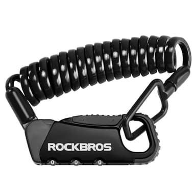 ROCKBROS Kabelschloss Zahlenschloss, Helmschloss Motorrad mit 120cm Stahlkabel und 4mm Stark, Skischloss mit Zahlencode, Fahrradschloss Leicht für Roller E-Bike Scooter Kinderwagen,Schwarz
