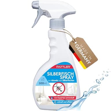PATTLER® Silberfisch Spray - 500ml. Silberfische Bekämpfen und papierfische bekämpfen Insektizidfrei. Starkes Mittel Gegen Silberfische für Haushalte mit Kindern & Haustieren nach PT19 Klassifizierung