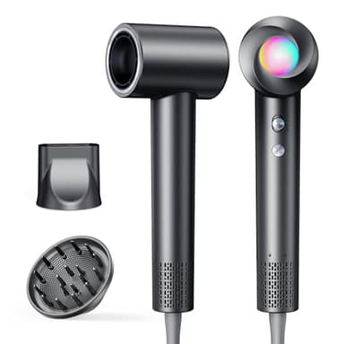 Ionen Föhn mit Diffusor - Haartrockner Schnelles Trocknend 150.000 U/min, Fön mit 500 Mio. Negative Ionen, 8 Temperatur-Stufen mit LED, für Locken/Dicke Haare, Reisen, Zuhause, Salon, Schwarz