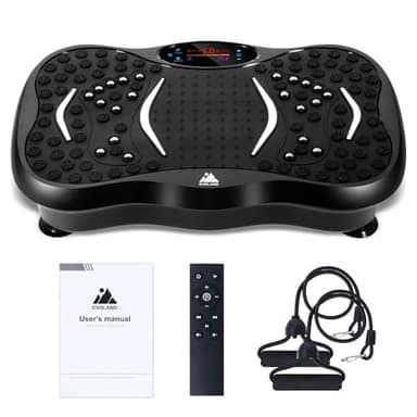 EVOLAND Fitness Vibrationsplatte 3D mit 5 Programm Modi Ausrüstung für Ganzkörperübungen Heimtraining, mit Bluetooth Lautsprecher 2 Widerstandsbänder