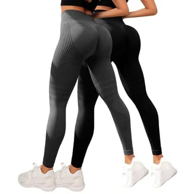 2er Pack Kompressionsleggings Damen Anti Cellulite High Waist Sport Leggings Seamless Blickdicht Yoga Hose Booty Lifting Po Push Up Sporthose Lang Elastisch Bequeme Sportleggings Für Fitness Gym