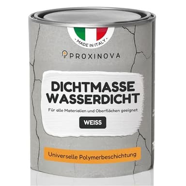 PROXINOVA Flüssigkunststoff-Abdichtung Weiß 750 ml für Dächer, Fenster und Wände, Dichtmasse Wasserdicht, langlebig und einfach aufzutragen, ideal zur Reparatur von undichten Dächern, Schornsteinen