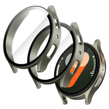 JETech Hülle mit Schutzfolie für Samsung Galaxy Watch 7 40mm, Gesamt Schutzhülle, Eingebaut Gehärteter Glas Displayschutz Hohe Empfindlichkeit, 2 Stück (Grün)