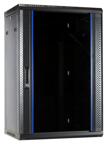 DSIT 18HE Netzwerkschrank (Serverschrank) 19 Zoll Wandmontage - mit Glastür - Nicht vormontiert (BxTxH) 600 x 450 x 900 mm - Schwarz - Traglast 40 kg