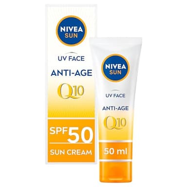NIVEA UV Face SPF50 Q10 Anti-Age, 0% weiße Rückstände (50 ml), Q10 Sonnencreme für das Gesicht, UV-Gesichtscreme, Anti-Aging-Creme mit SPF50, Verpackung kann variieren