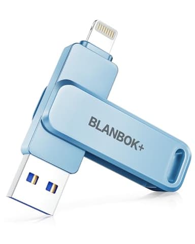 BLANBOK+ Apple MFi-zertifizierter USB Stick für Handy,3-in-1-Flash-Laufwerk für iPhone, iPad, Android & PC, Highspeed USB 3.0 Speicher,Fotos&Daten‑Backup Speicherstick (Blau, 256, GB)