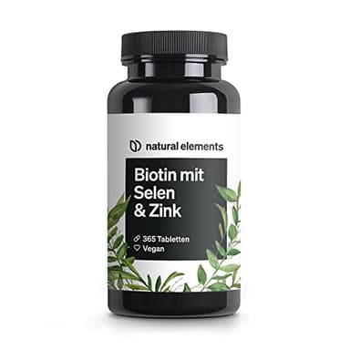 natural elements Biotin + Selen + Zink für Haut, Haare & Nägel - 365 vegane Tabletten - Ohne Magnesiumstearat, laborgeprüft