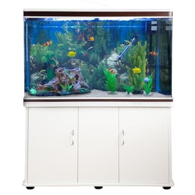 Monster Shop Aquarium 300 L Weiß - Vollständiges Starter-Set mit Aquarium, Unterschrank, Kies und Hintergrund - Ideal für Fische - Glas - 143,5 cm H x 120,5 cm B x 39 cm T