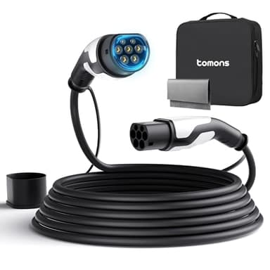 tomons Typ 2 Ladekabel, 11KW 5M 16A 3-Phasig,Elektroauto Typ 2 für EV/PHEV, Typ 2 auf Typ 2 EV mit Tragetasche und Mikrofasertuch für Model S/3/X/Y, ID.3, ID.4
