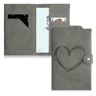 kwmobile Hülle für Mutter-Kind-Pass aus Kunstleder in Nubuklederoptik - Cover für österreichischen Mutterpass mit extra Fächern - Herz Brush Grau
