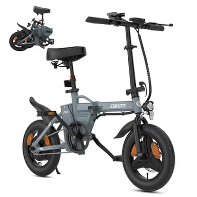 ESKUTE F100 E-Bike Klapprad, 14 Zoll Elektrofahrrad mit USB-Ladeanschluss für Handy, 250W EU-konformes Elektrofahrräder, Integrierter 36V 9Ah Akku, Reichweite bis 35-60KM, Dunkelgrau