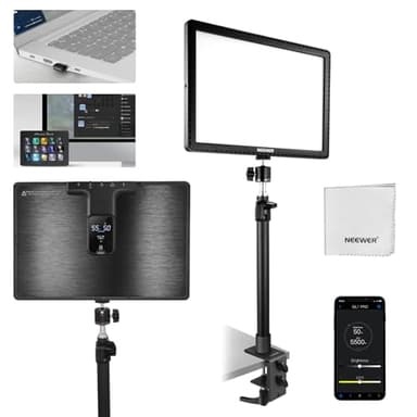 NEEWER 15,5" LED Streaming Key Light, CRI97+ Clamp on Tisch Panel Video Licht, 2,4G PC/Mac iOS/Android APP Steuerung, Kompatibel mit Elgato Stream Deck für Gaming Recording Zoom Call, GL1 PRO Schwarz