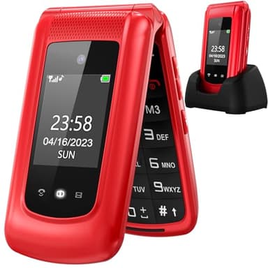 uleway Seniorenhandy Klapphandy ohne Vertrag,GSM Großtasten Mobiltelefon SOS Notruffunktion,Taschenlampe,FM Radio,2.4 Zoll Dual Display Handy für Senioren (Blau)(mit Ladestation)
