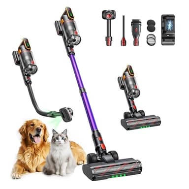 Fieety Akku Staubsauger 600W/50kPa/65Min, Staubsauger Kabellos mit Tierpflegebürste, 1M Schlauch, Wandladestation, 8-Schicht-Filtration Aromatherapie Ultraleise für Tierhaare, Teppich, Hartböden, Auto