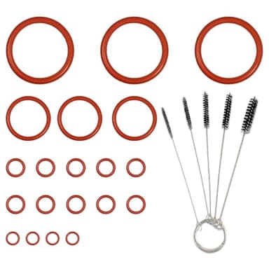 GROVBLE 20× Silikon Dichtungsringe + 5× Reinigungsbürsten – O-Ring Wartungsset kompatibel mit De'Longhi ESAM/ECAM/ETAM, für Brühgruppe, Thermoblock, Flowmeter & Druckschlauch