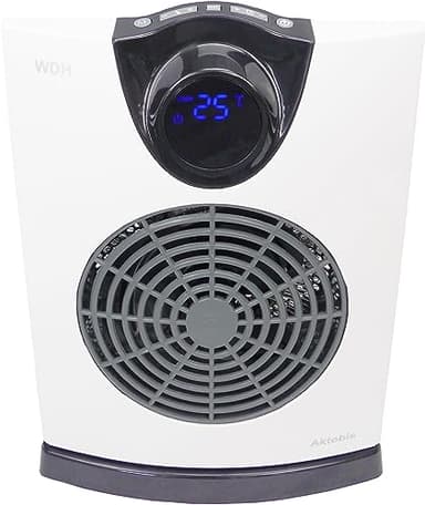 Aktobis Heizlüfter WDH-E20 – 2 kW Elektroheizer für Bad & Feuchträume, IP21, Farbe Weiß/Grau