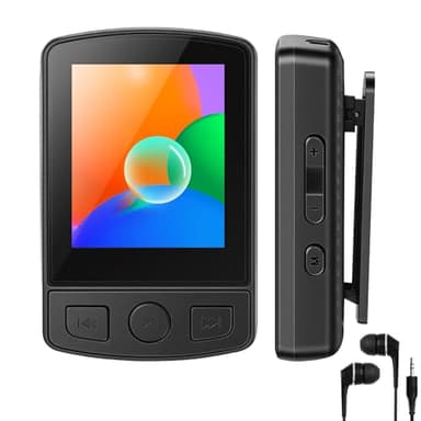 MP3 Player Bluetooth 5.2 - Sport 32GB Musik Player 1,8 Zoll TFT Farbbildschirm mit Clip FM Radio Eingebauter Lautsprecher inkl. Kopfhörer, erweiterbar auf bis zu 128 GB SD-Karte für Kinder Erwachsene