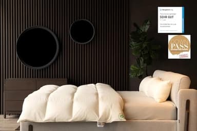 Vitaschlaf® Bio-Luxe-KBA TESTSIEGER W4 MEDIUM GANZJAHRESDECKE Organic 100% GÄNSE Daunendecke Deutsche Qualität Downpass (135 x 200 cm)