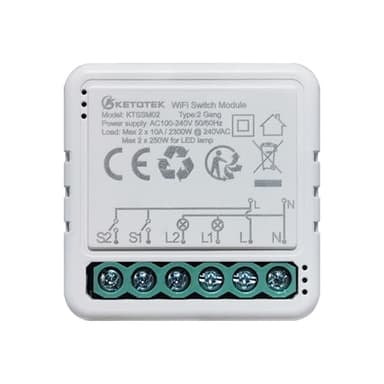 KETOTEK Smart WLAN Relais Schalter 230V 10A 2 Kanäle Kompatibel mit Alexa, Smart Switch Lichtschalter Modul WLAN Unterputz 2fach 1 Weg/2 Wege, Nullleiter Erforderlich