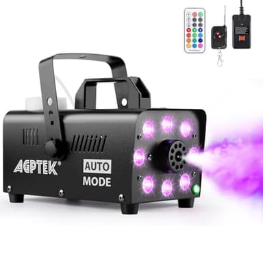 Nebelmaschine, AGPtEK Rauchmaschine mit Auto Sprühen Modus 13 farbigen LED Lichtern und RGB Effekt, 2000CFM mit 2 kabelgebundenen und Funkfernbedienungen, für Hochzeiten, Halloween und Bühnenshows