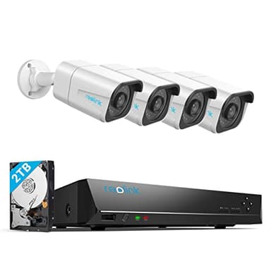 Reolink 4K Überwachungskamera Aussen Set, 8CH Videoüberwachung mit 4X 8MP PoE IP Kamera und 2TB HDD NVR für 24/7 Aufnahme Innen Outdoor, Personenerkennung und Fahrzeugerkennung, IP67, RLK8-800B4