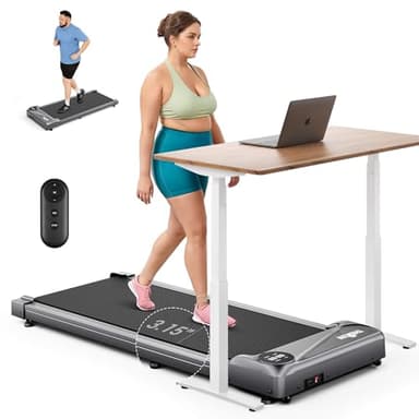 THERUN Schreibtisch Walking Pad mit Leise 2,5 PS-Motor, 2 in 1 Kleines Laufband mit Fernbedienung und LED-Panel für Zuhause und Büro (Grau)