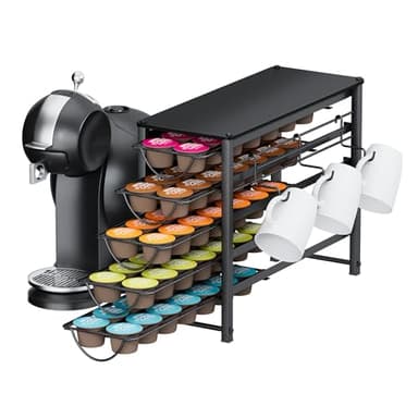 Kaffee Kapselhalter für Dolce Gusto, Kaffeekapseln Aufbewahrung von 70 Kaffeekapseln, 5-Stöckige Metall Kapselschublade mit Leise Schienen & Anti-Rutsch-Füße