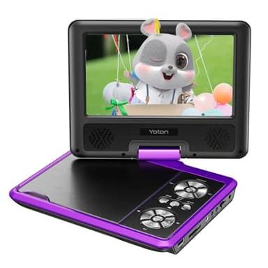 Yoton 9,5" Tragbarer DVD-Player für Kinder im Auto mit 7,5" HD-Schwenk Bildschirm, Stereo-Lautsprechern, 6 Stunden Akkulaufzeit, Sync-TV/USB/SD-Karten-Unterstützung, Lila [Kein Blu-ray Support]