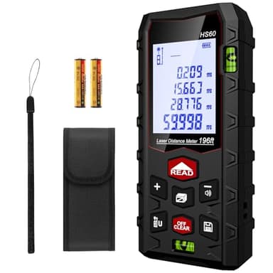 Charcity Laser Entfernungsmesser Messgerät für Räume - 60m Dual-Level IP54 Wasserdicht, Entfernungs-/Flächen-/Volumenmessung, Großes LCD mit Hintergrundbeleuchtung, für Innen- & Außenbereich