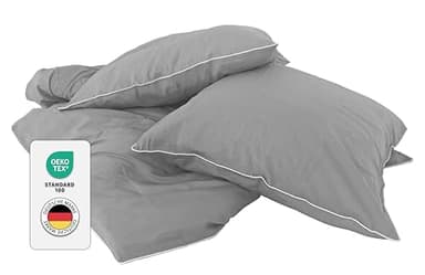 jilda-tex Luxus Perkal Premium-Bettwäsche aus Eukalyptus 100% Lyocell Tencel™ Piping Zertifiziert nachhaltig (Dunkelgrau, 2 TLG. 135x200cm / 80x80cm)