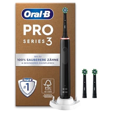 Oral-B Pro Series 3 Elektrische Zahnbürste — Electric Toothbrush, Inkl. 3 Aufsteckbürsten — 3 Putzmodi, Zahnbürste Elektrisch, Designed by Braun, Schwarz