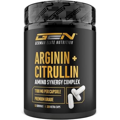 L Arginin + L Citrullin - 320 Kapseln - 1100 mg pro Kapsel - Extra hochdosierte Ultra Caps mit Arginin Base und Citrullin im Verhältnis 1 zu 1 - Hochwertige Aminosäuren Kombination