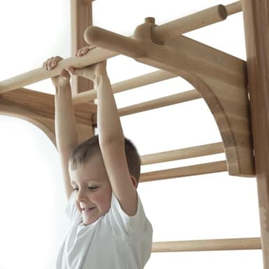 Sprossenwand Holz Timbergood – Turnwand mit Klimmzugstange & Dip-Barren – für Kinder & Erwachsene – stabile Indoor-Kletterwand aus Holz